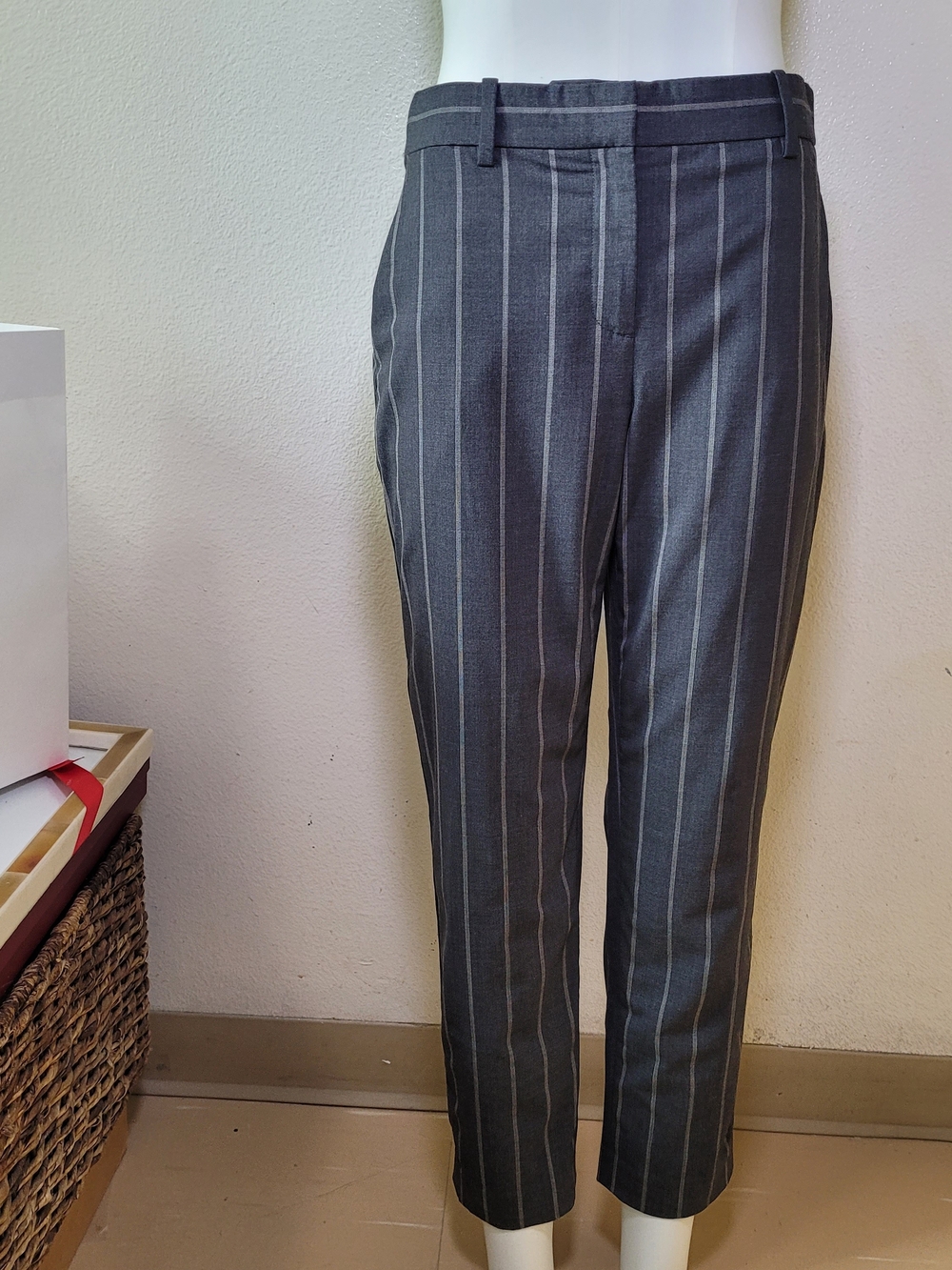 Theory Treeca Charcoal Pinstripe Crop Trousers - Picture 3 of 10